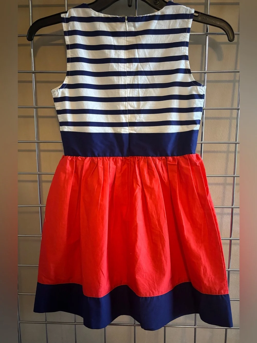 Gymboree Navy, White & Red Striped Waist-Bow Girls Dress Sz 8 Modest